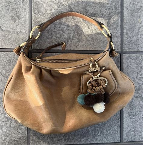 Juicy Couture Y2K Vintage Leather Hobo Bag Purse Pom Gem