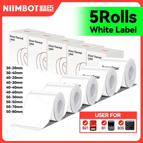 5 Rolls 30 50mm Thermal Label Paper Rolls White Color Waterproof For