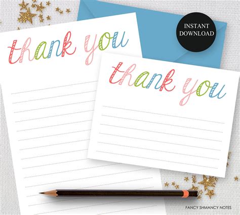 Printable Thank You Notes Rainbow Script Kids Girls Teen Stationery