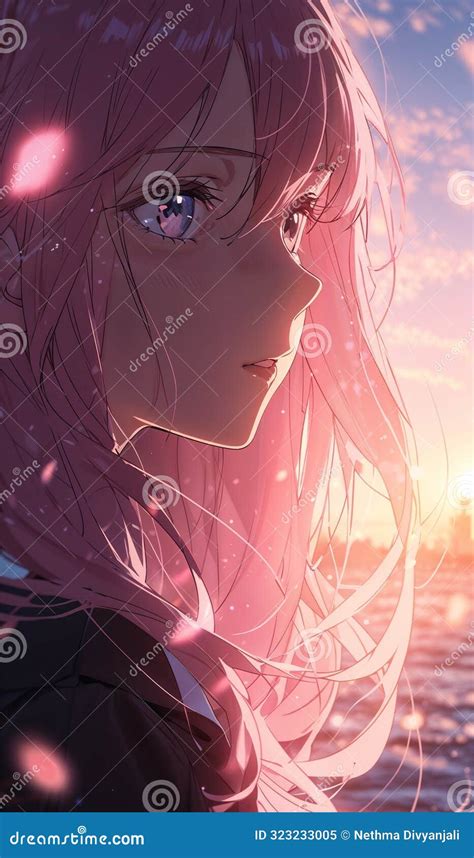 Solitary Reverie- Pink Anime Girl Stock Illustration - Illustration of ...