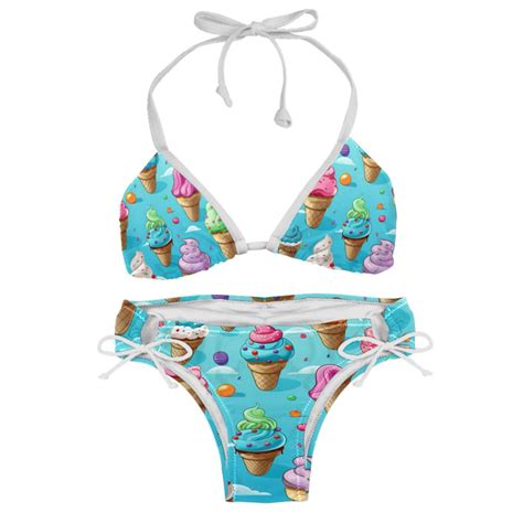 Ice Cream Detachable Sponge Adjustable Strap Bikini Set Swim Wear