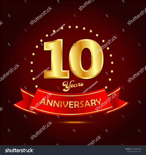 10 Year Anniversary Gold Ribbon Vector Vector De Stock Libre De