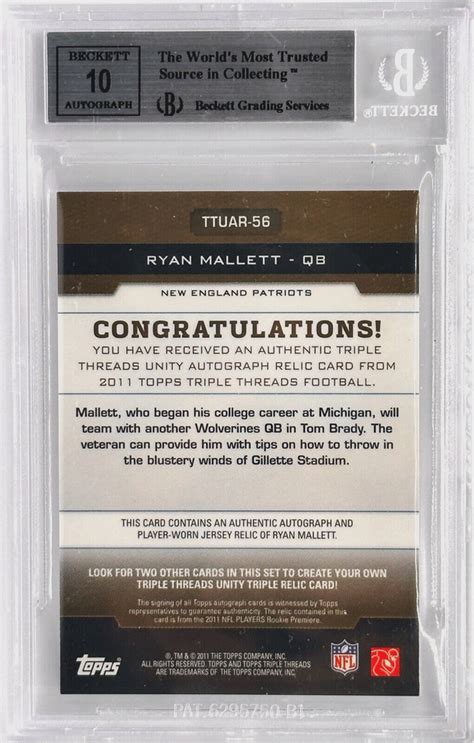 2011 Topps Triple Threads Sepia Ryan Mallett RC TTUAR 56 75 BGS 9 W