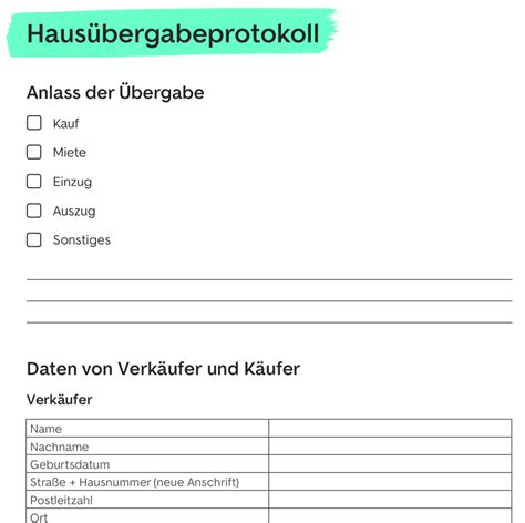 Hausübergabeprotokoll Muster Vordruck kostenlos als PDF