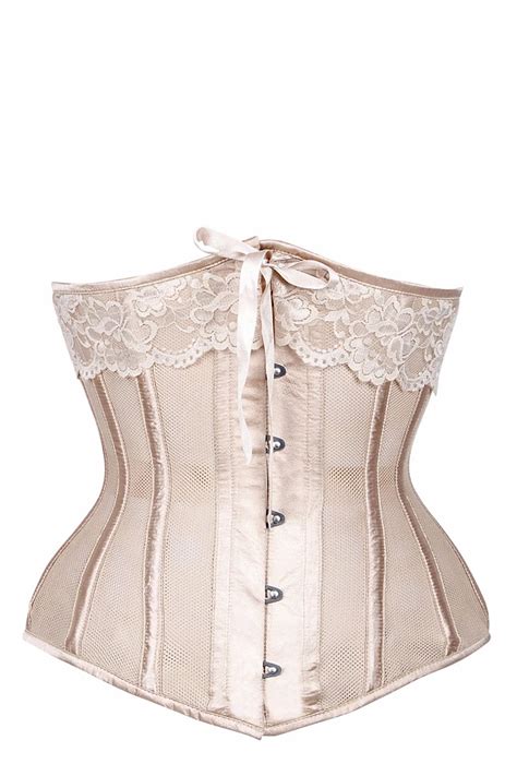 Champagne Longline Satin Bridal Corset With Super Fine Mesh Panels