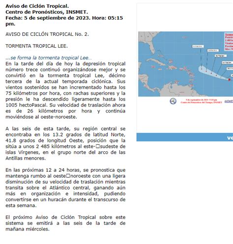 Lee ya es tormenta tropical Instituto de Meteorología de Cuba emite aviso