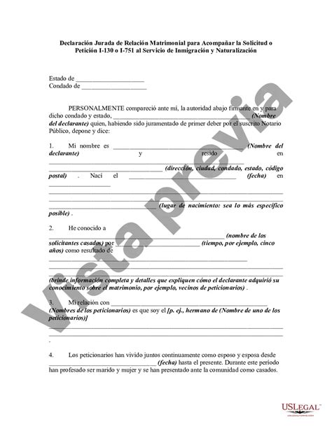 Declaración Jurada De Relación Matrimonial Para Acompañar La Solicitud