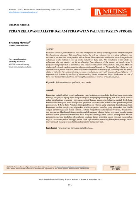 PDF PERAN RELAWAN PALIATIF DALAM PERAWATAN PALIATIF PASIEN STROKE