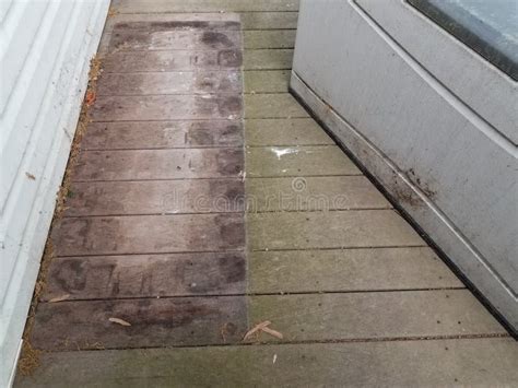 Discolored or Worn or Weathered Wood Deck Boards with Algae and Storage ...