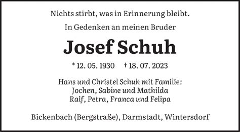 Traueranzeigen Von Josef Schuh Saarbruecker Zeitung Trauer De