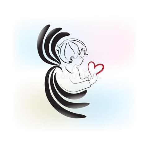 Ange Enfant Amour Coeur Et Ailes Logo Illustration De Vecteur