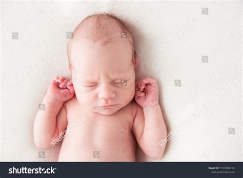Newborn Baby Sleeping Peacefully Naked Top Stock Photo 1169700214
