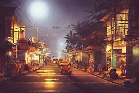 Painting Of A Philippine City At Night With Stable Diffusion