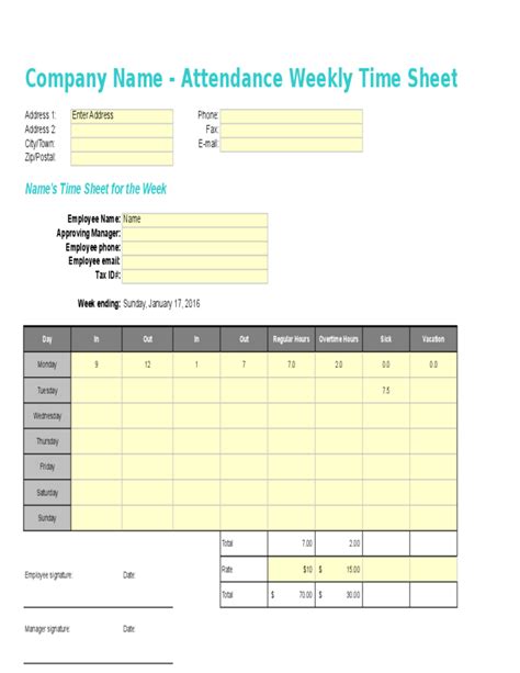 Weekly Time Sheet Template Free Download