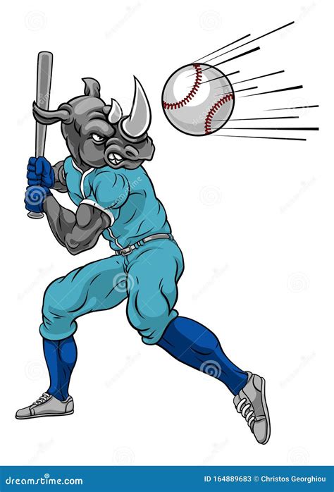 Rhino Baseball Player Mascot Swinging Bat at Ball Stock Vector - Illustration of safari, horn ...