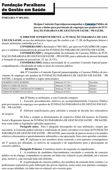 Pb Saúde Comissão Formada E Banca Contratada