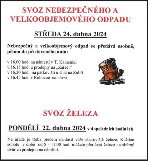 Svoz železa a nebezpečného odpadu Trhová Kamenice