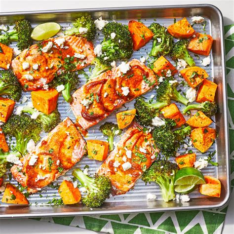 Sheet Pan Salmon With Sweet Potatoes And Broccoli Punchfork