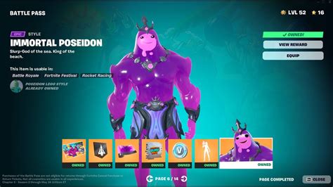 Fortnite Battle Pass Reward Unlock Page Immortal Poseidon