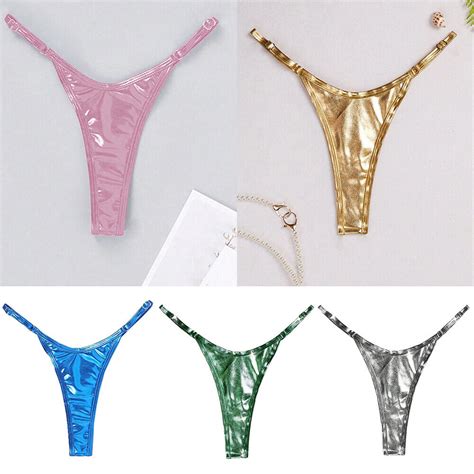 Costume Da Bagno Bikini Perizoma Sexy Lucido A Vita Bassa Da Donna Con