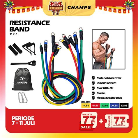 Jual CHAMPS Resistance Band 11 In 1 Set Tali Pembantu Fitness Gym Power