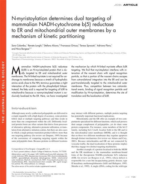 (PDF) N-myristoylation determines dual targeting of mammalian NADH-cytochrome b5 reductase to ER ...