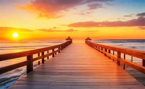 Beautiful Wooden Bridge Leading To The Sea Beautiful Romantic Beach At