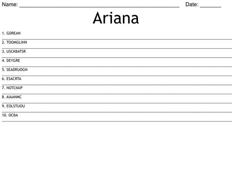 Ariana Word Scramble Wordmint