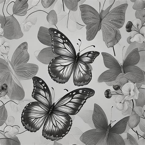 Premium Ai Image Black And White Butterfly With Floral Background