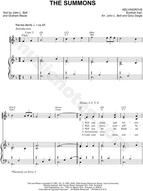 Gary Daigle "Will You Come and Follow Me (The Summons)" Sheet Music in F Major - Download ...