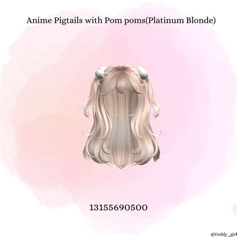 Anime Pigtails With Pom Poms Platinum Blonde Code Roblox Codes Roblox