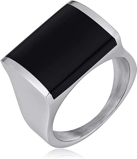 Dolove Edelstahl Ringe F R Herren Ringe Punk Rechteck Schwarz Zirkonia