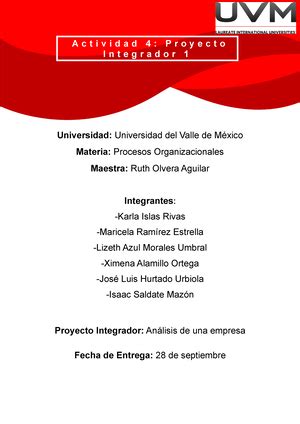 Actividad An Lisis Del Caso Procesos Organizacionales Unidad