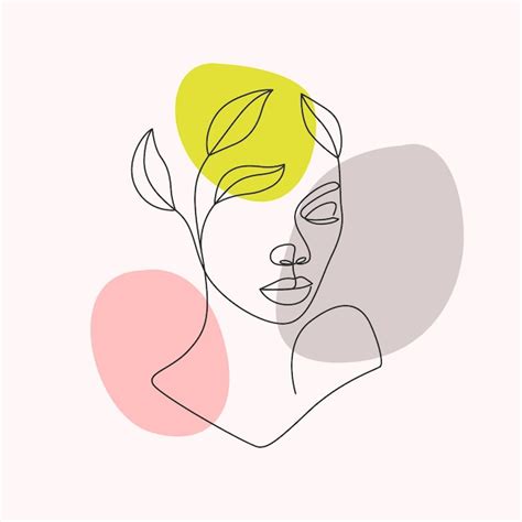 Visage De Femme Et Fleurs Dans Un Style D Art En Ligne Minimal