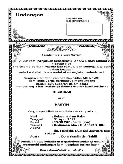 Format Undangan Tahlilan Bloggersiana