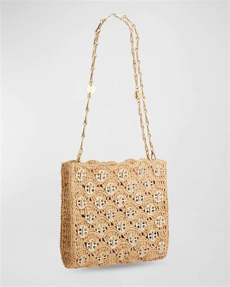 Rabanne Square Raffia Shoulder Bag Neiman Marcus