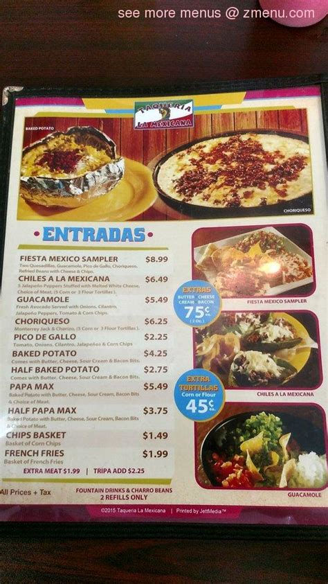 Menu At Taqueria La Mexicana Restaurant Pharr S Cage Blvd