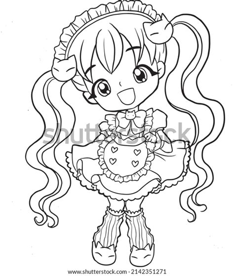 Girl Coloring Page Cute Kawaii Manga เวกเตอร์สต็อก ปลอดค่าลิขสิทธิ์