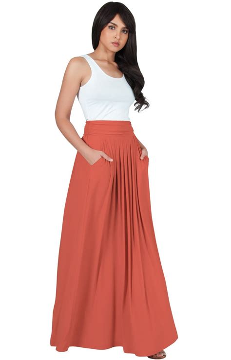 Ziya High Waist Long Flowy With Pockets Maxi Skirt Maxi Skirt