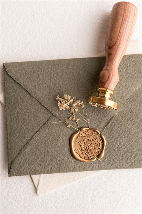 Greenery Wax Seal With Dried Florals Gold Wax Seal On Handmade Paper