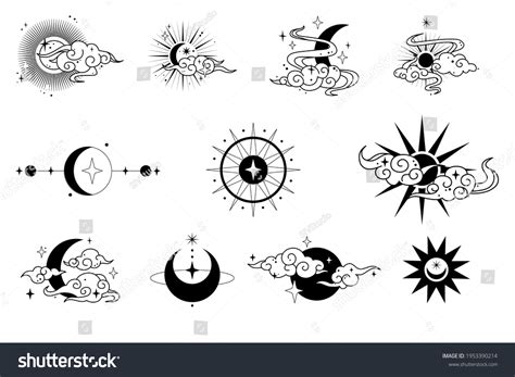 Mystical Composition Moon Phases Stars Arrows Stock Vector (Royalty ...