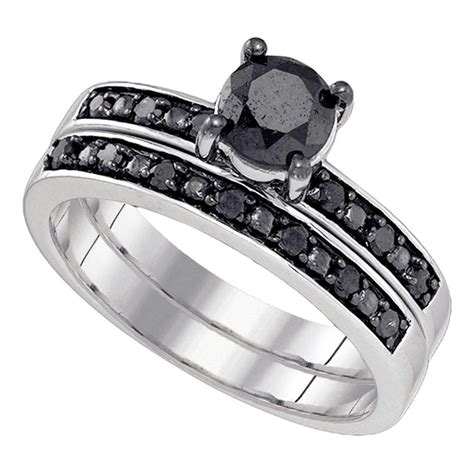 Kt White Gold Women S Round Black Color Enhanced Diamond Bridal