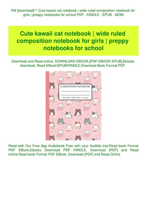 Ppt Pdf Download Cute Kawaii Cat Notebook Wide Ruled Composition