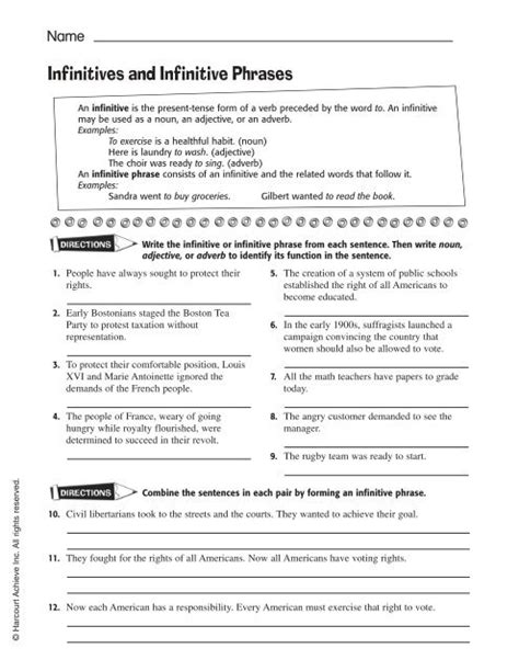 Infinitive Phrase Worksheet With Answer Key Pdf Donna Phillip S