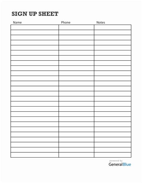 Sign Up Worksheet - Printable Art and Words