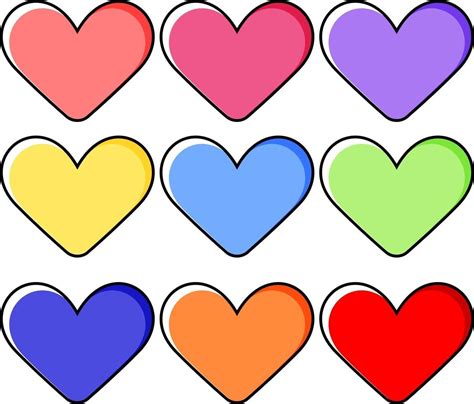 Set Of Different Colour Of Heart Hand Drawn Isolated Vector Art