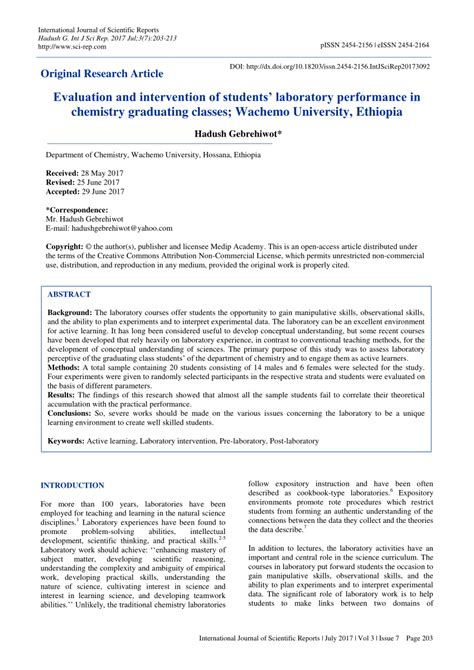 (PDF) Evaluation and intervention of students’ laboratory performance ...