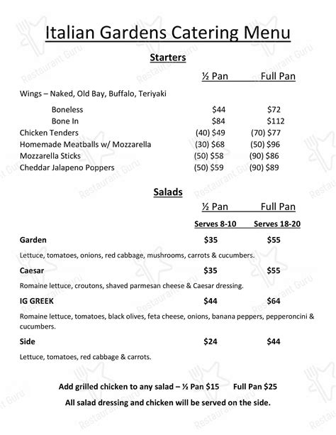 Menu at Italian Gardens pizzeria, Towson, 814 Kenilworth Dr