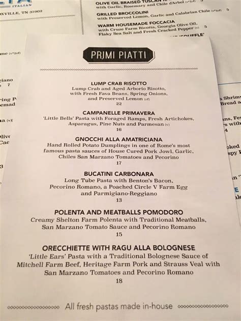 Menu At Emilia Restaurant Knoxville