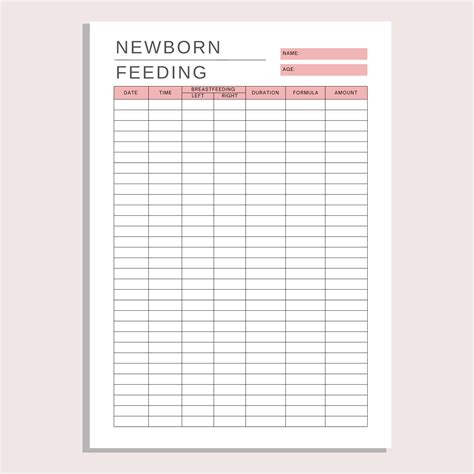 Newborn Feeding Log | Printable Baby Food Tracker | New Mom Planner